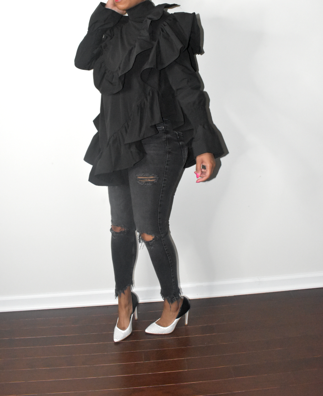 POPPIN Asymmetric Ruffled Top