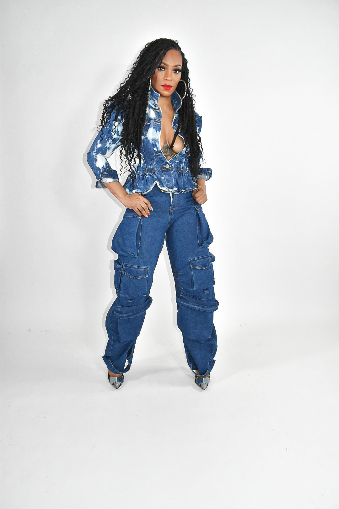 Denim Bleached Peplum Jacket