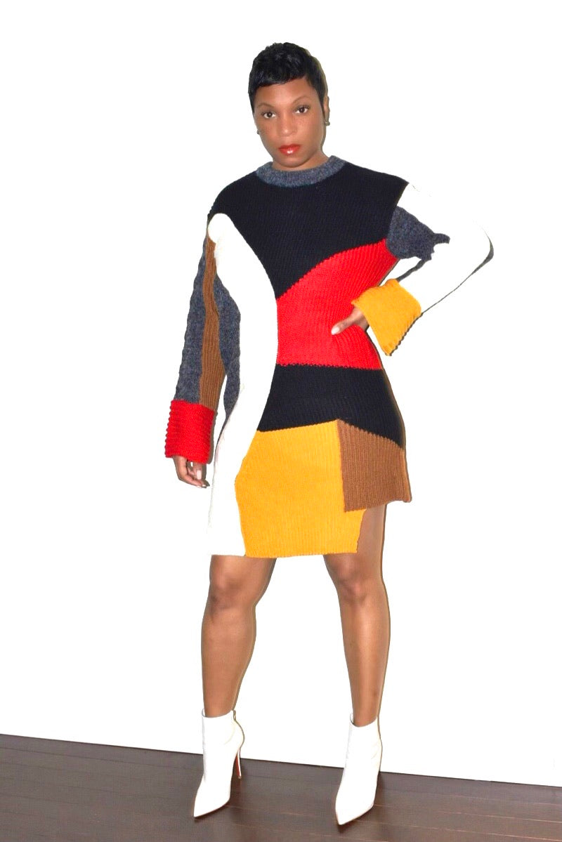 Multicolor Knitted Sweater Dress