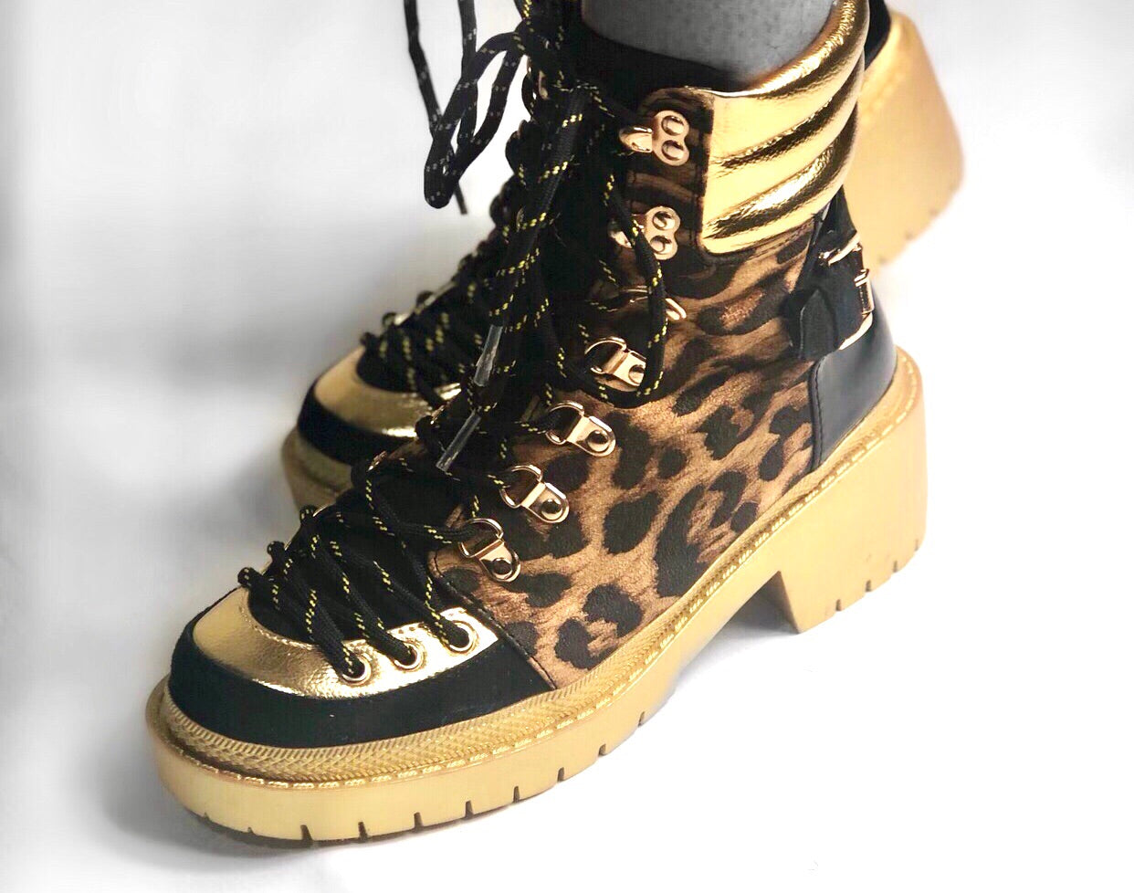POPPIN Leopard Combat Boots