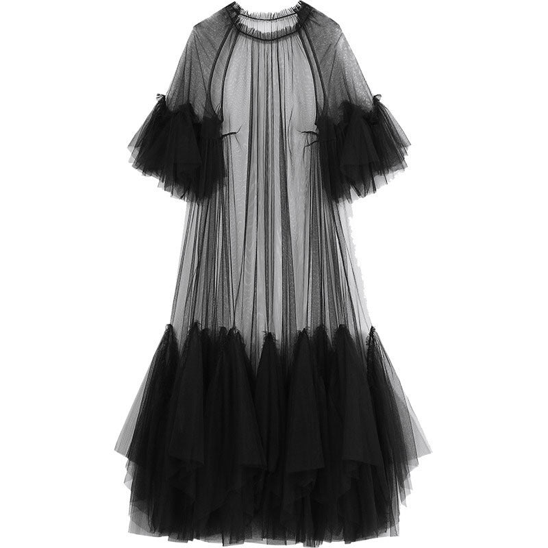 POPPIN Mesh and Tulle Sheer Dress (Available in Red, Black and Blue)