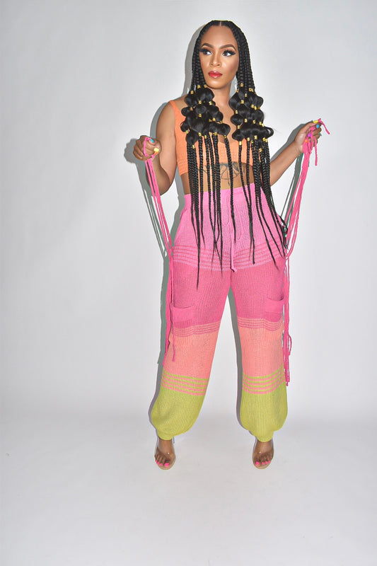 Laila Crochet Colorblock Cargo Pants