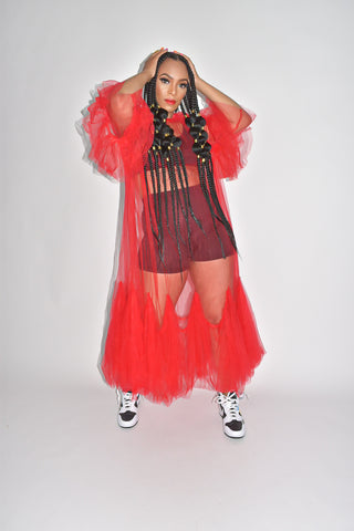 POPPIN Mesh and Tulle Sheer Dress (Available in Red, Black and Blue)