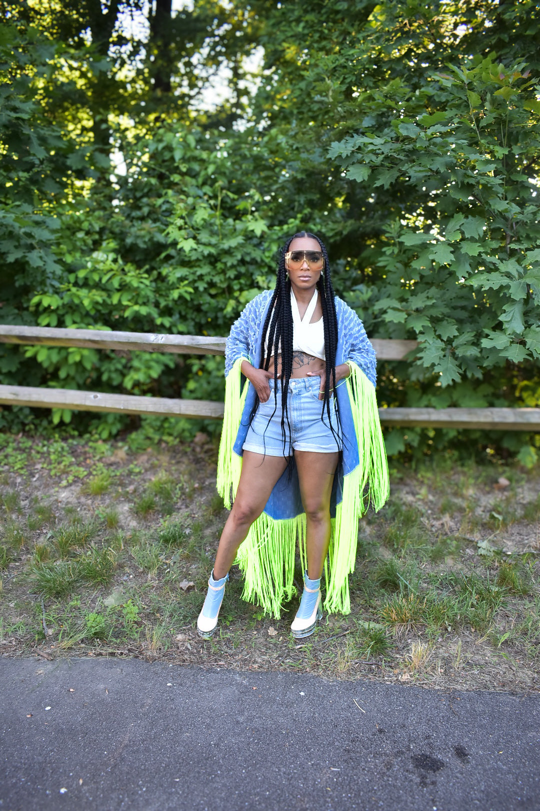 Nori Distressed Denim and Tassel Cardigan