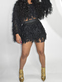 Olivia Feather Skirt Set (Black)