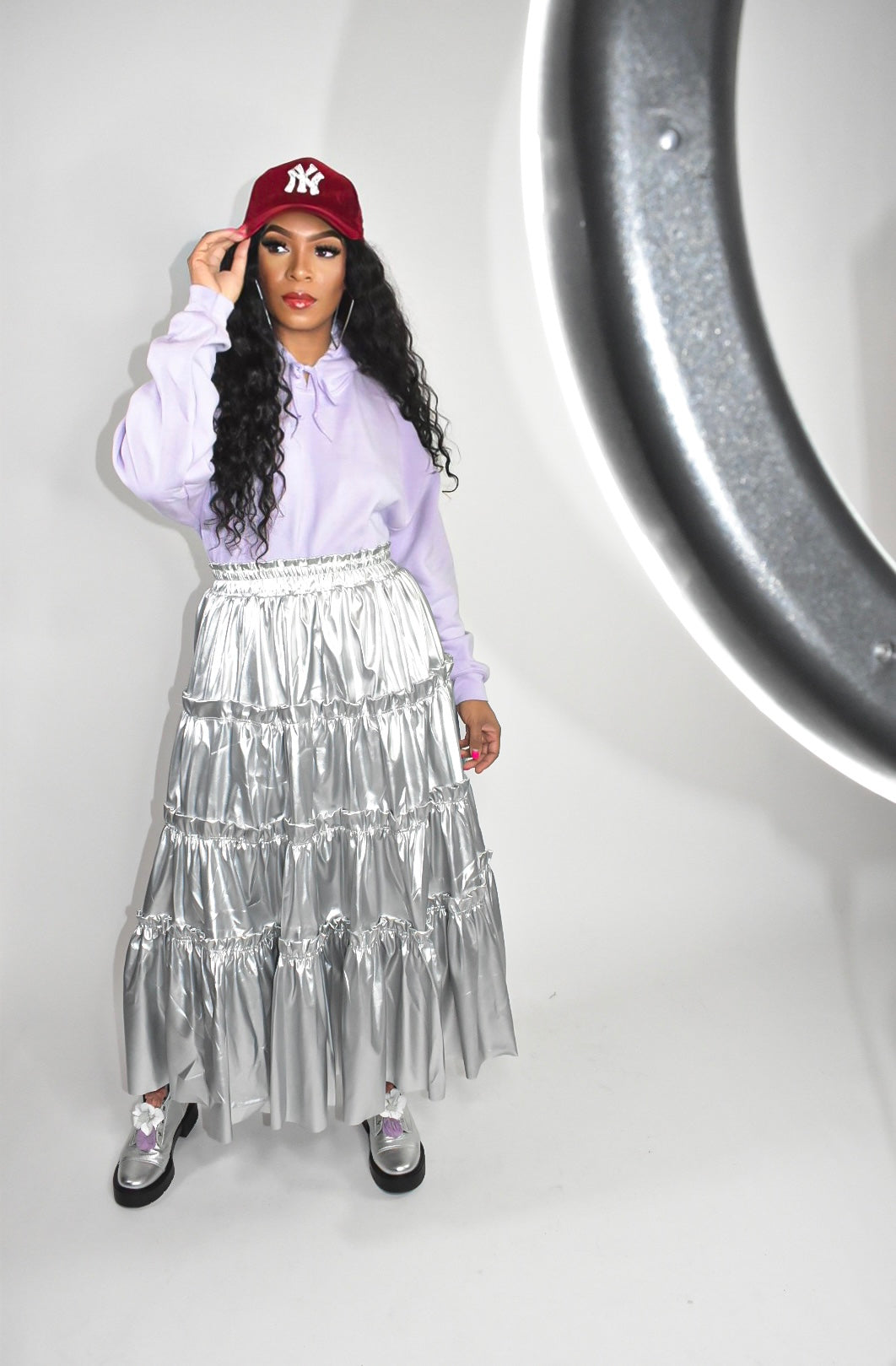 Lily Metallic PU Leather Tiered Skirt