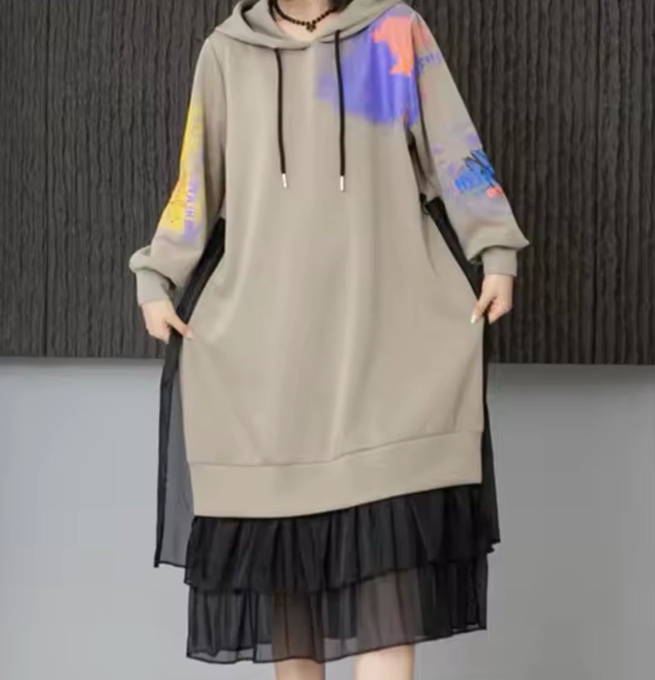 Neo Abstract Hooded Dress