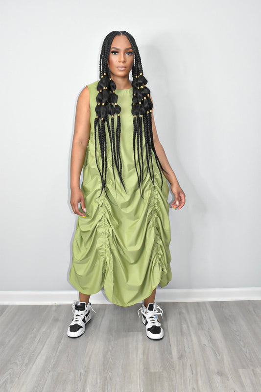 Sage Ruched Sleeveless Dress