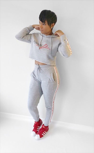 Vonna Grey Side Stripped SweatSuit