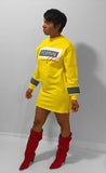 Plus Size POPPIN Yellow Denim Patched Sweat Dress