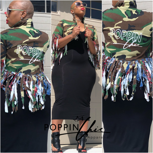 Custom Camo Fringe Crop Jacket