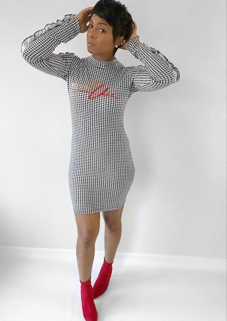 Laya Ruffled Long Sleeved Mini Checker Dress