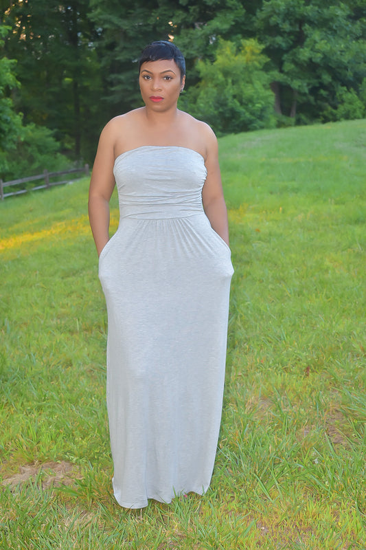 Grey Tube Maxi Dress with Pockets