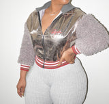 POPPIN Metallic Cropped Jacket with Faux Sleeves