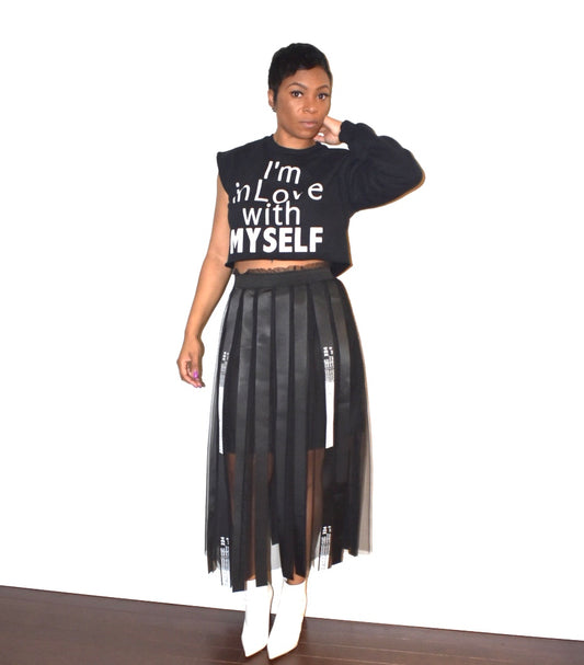 POPPIN Ribbon Split Mesh Skirt