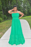 Kelly Green Smock Maxi Dress with Ruffled Hem