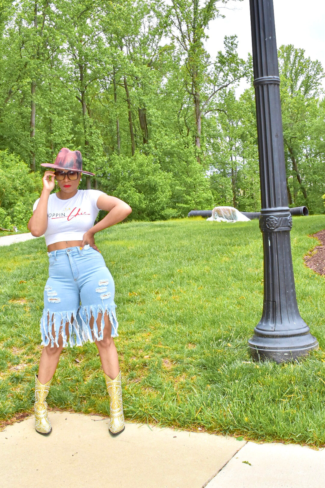 High Waisted Distressed Light Denim Fringed Shorts