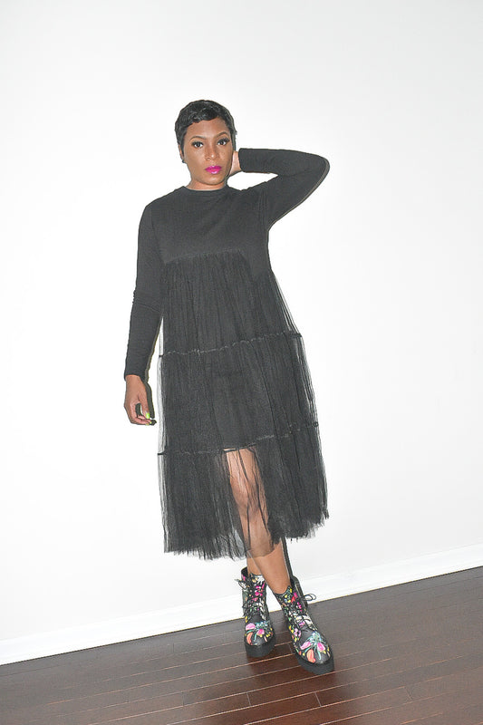 POPPIN Tulle Long Sleeved Dress