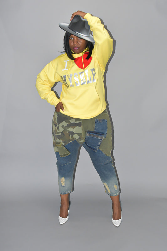 Camo and Denim Harem Pants