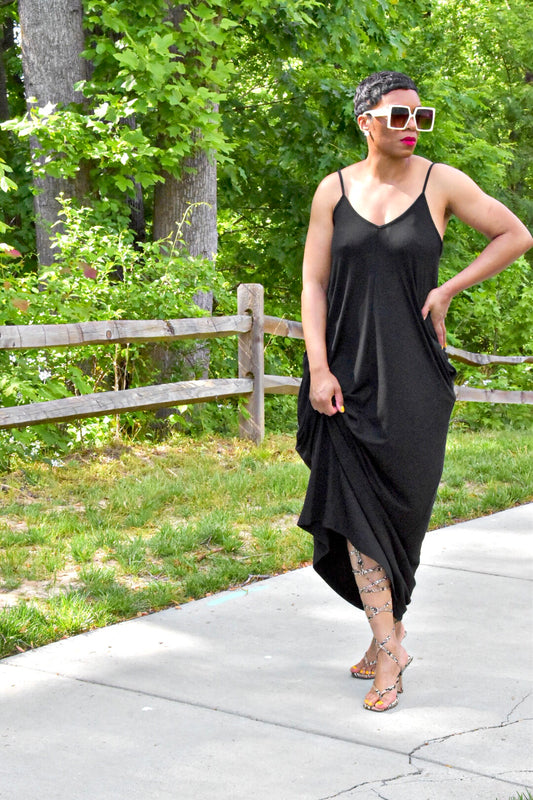 POPPIN Black Maxi Dress with Pockets