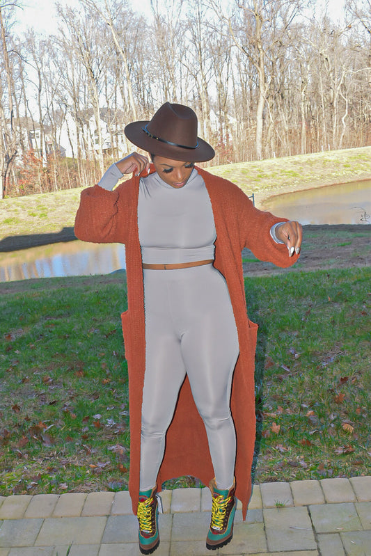 Rust Maxi Puff Cardigan