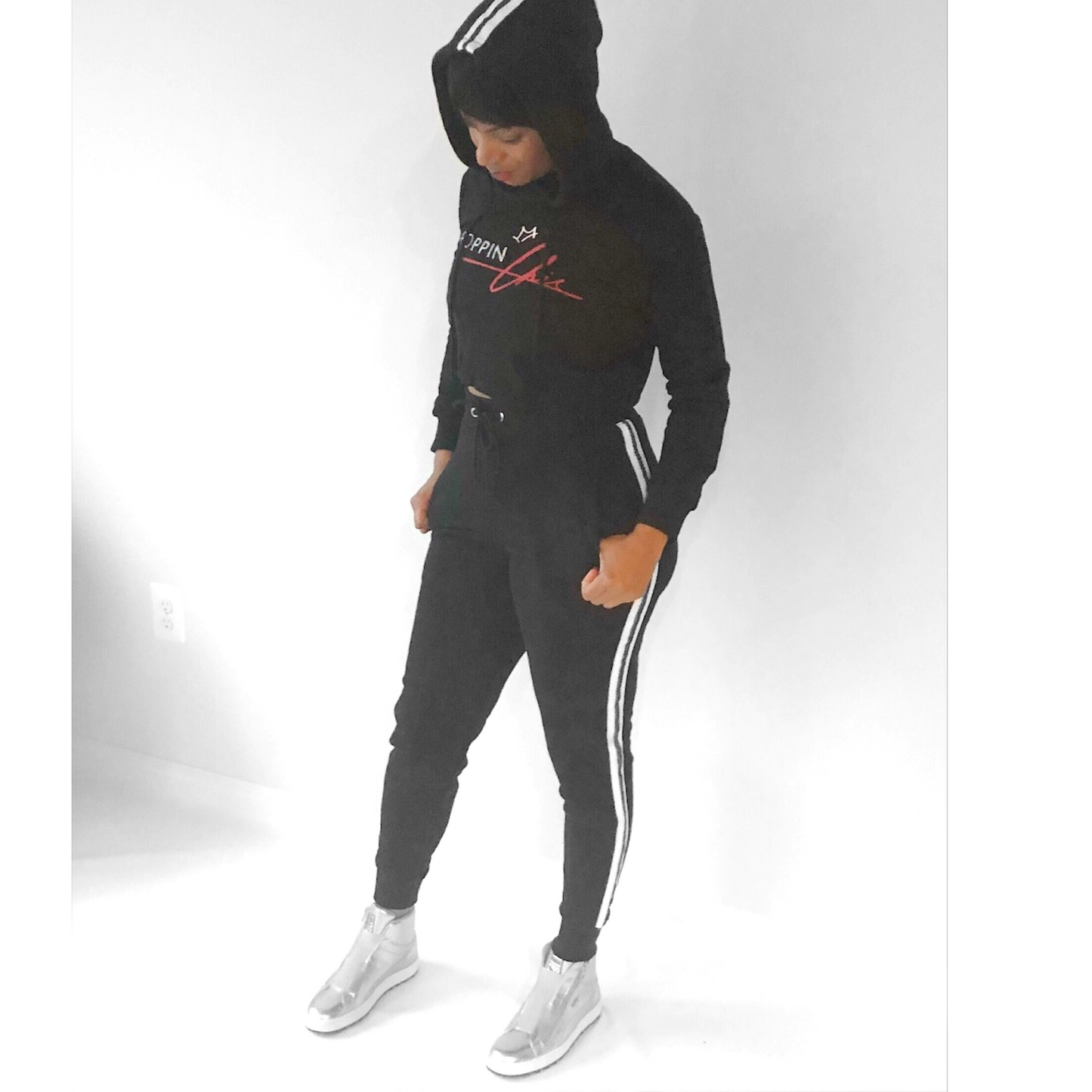 Vonna Black Side Stripped Sweatsuit