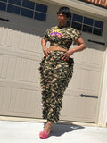 I Love POPPIN Chic Army Ruffled Two Piece Set