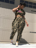 I Love POPPIN Chic Army Ruffled Two Piece Set