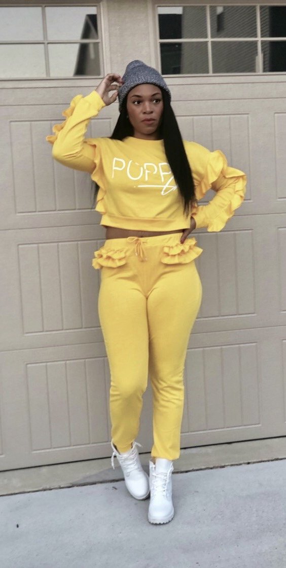 POPPIN Yellow Ruffled Sweat Set