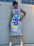 Rainbow POPPIN Sleeveless Fitted Dress (Grey)