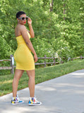 Yellow Ruched Bodycon Tube Dress