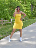 Yellow Ruched Bodycon Tube Dress