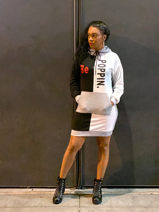 Be POPPIN Color Block Hoodie Dress