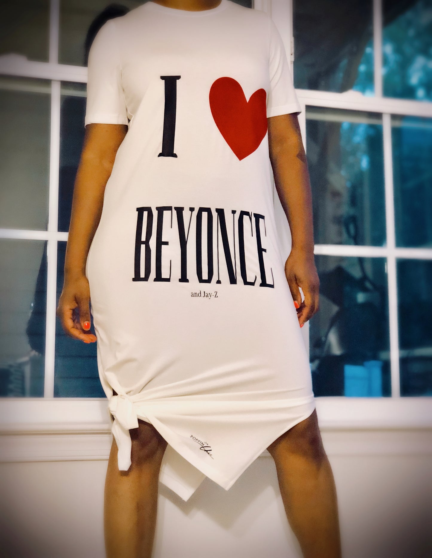 Custom "I Love Beyonce and Jay-Z" White T-shirt Dress