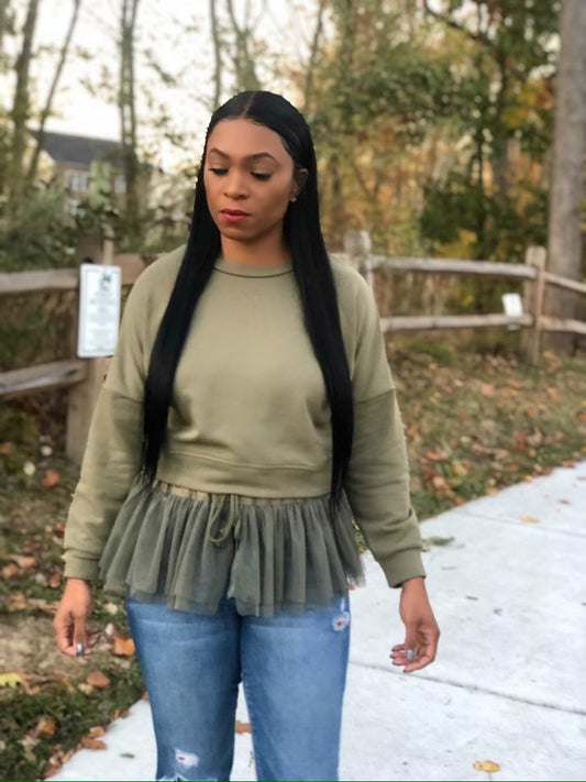 Olive Tulle Sweatshirt