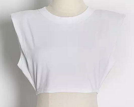 White Cropped Shoulder Pad Top