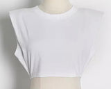 White Cropped Shoulder Pad Top