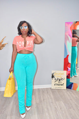 Turquoise Ruched Pants