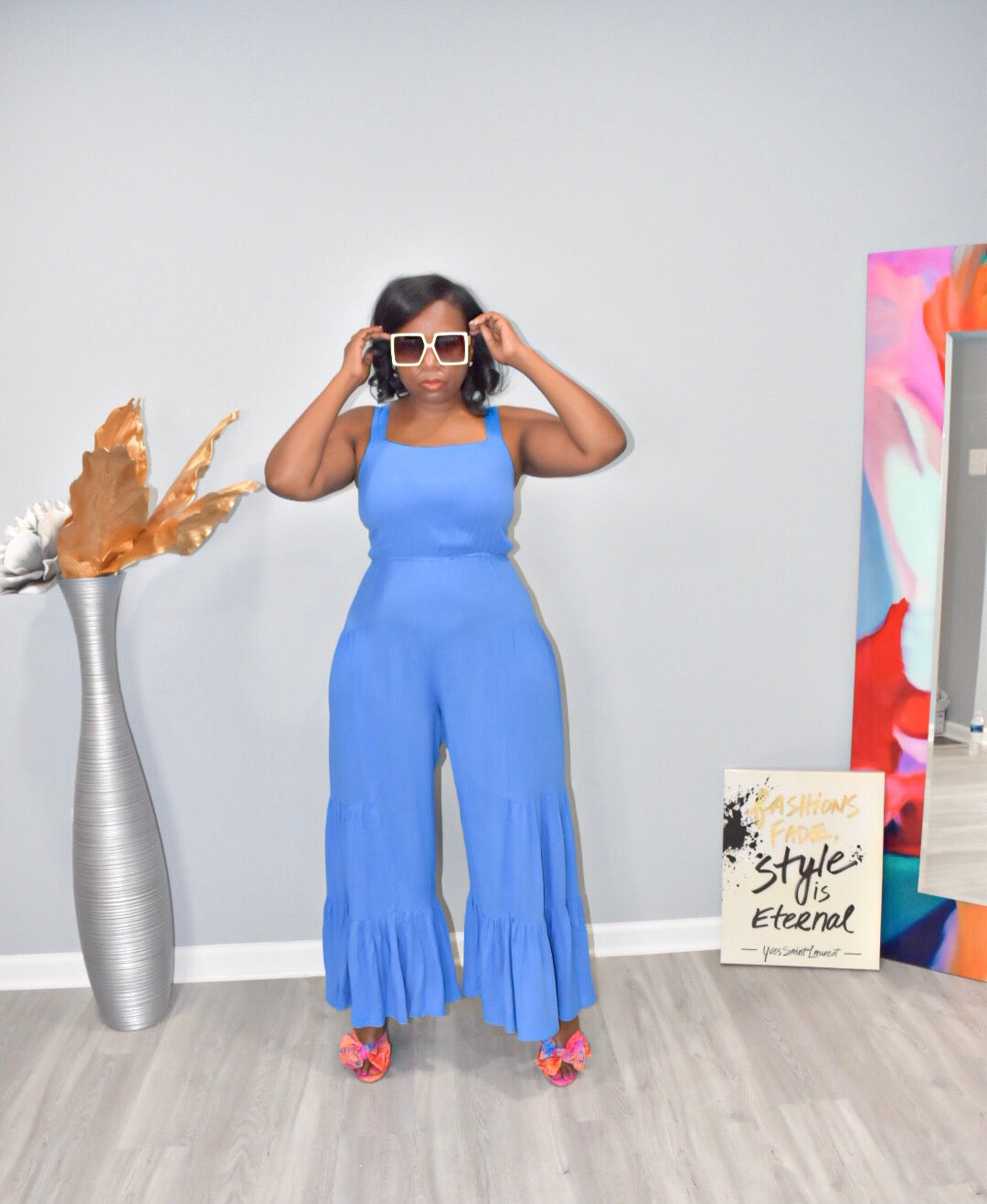 Give Em Blues Ruffled Bottom Jumpsuit