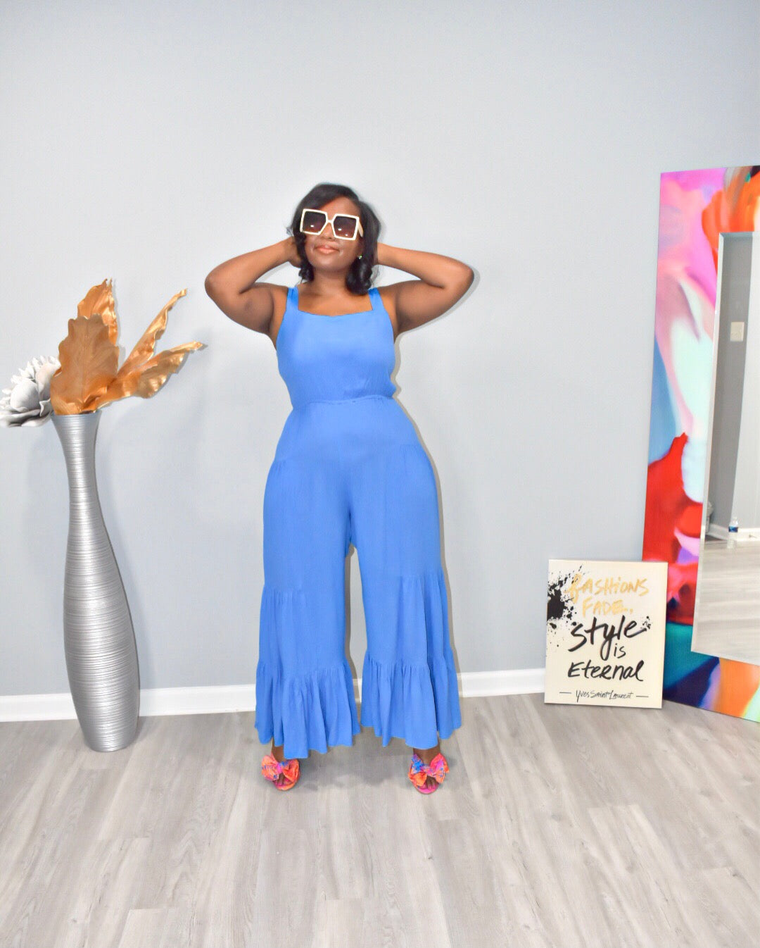 Give Em Blues Ruffled Bottom Jumpsuit