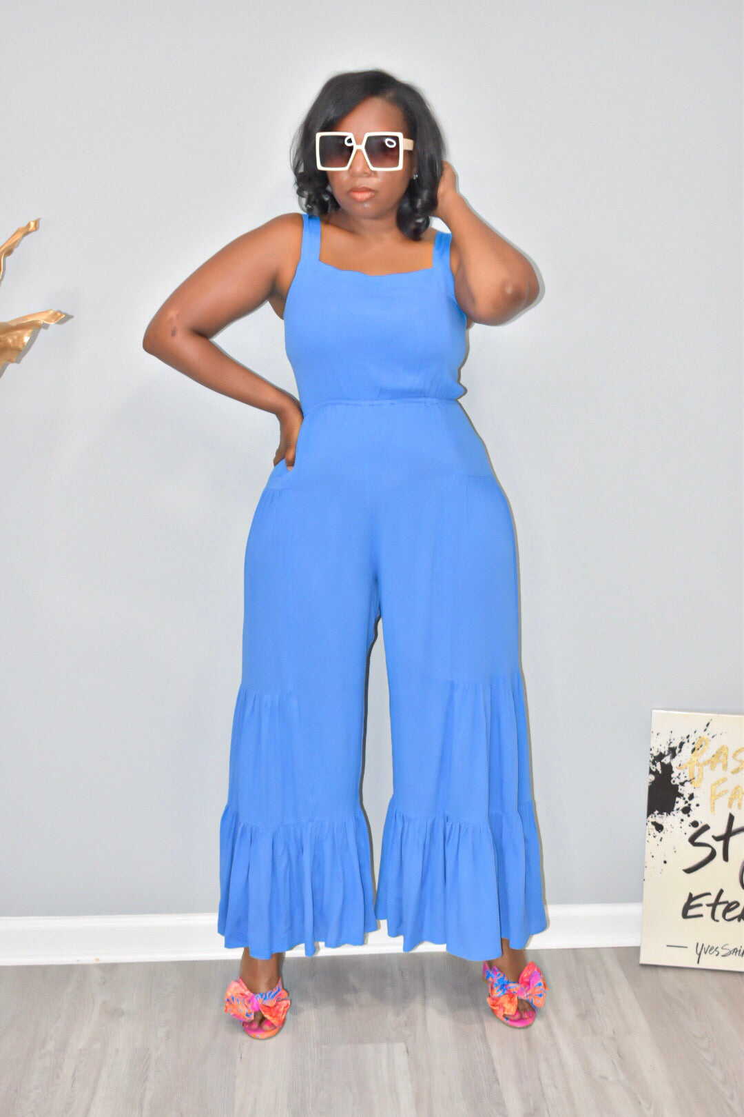 Give Em Blues Ruffled Bottom Jumpsuit