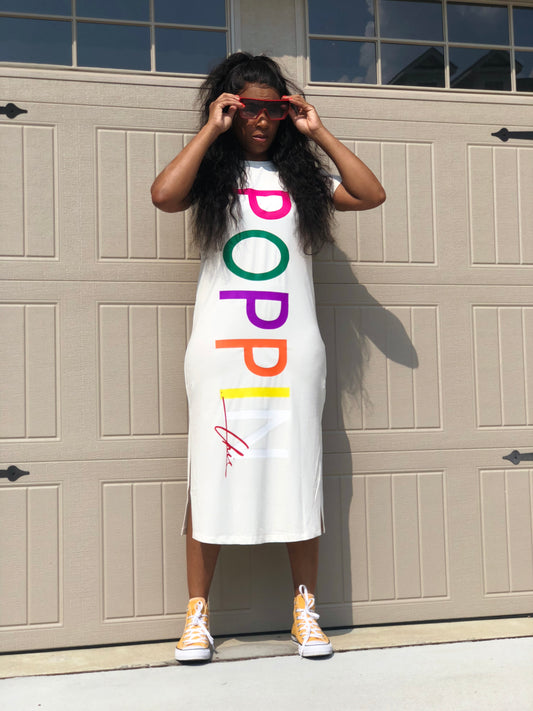 White POPPIN Rainbow T-Shirt Dress