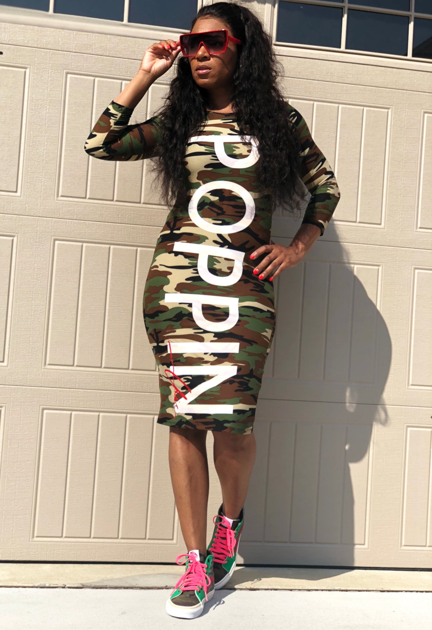 Camo POPPIN Mid Sleeve Dress