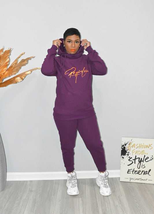 Plum Side Tie Hooded Sweatsuit