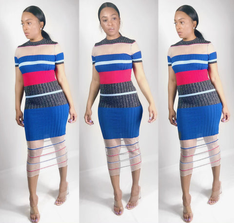 POPPIN Color Block Fitted Dress