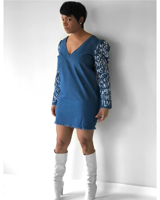 POPPIN Graffiti Sleeve Jean Dress