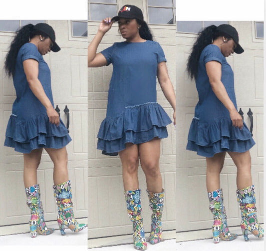 POPPIN Ruffled Denim Dress