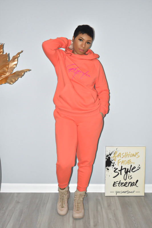 Tangerine Side Tie Hooded Sweatsuit