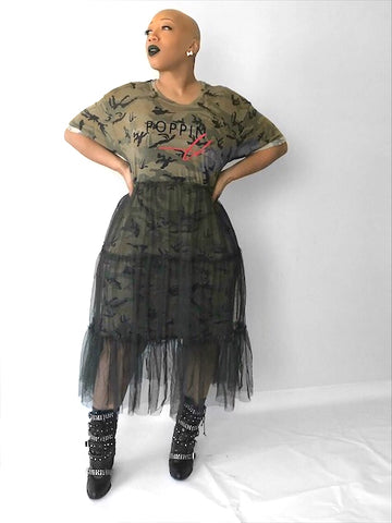 POPPIN Camo T-shirt Dress with Tulle
