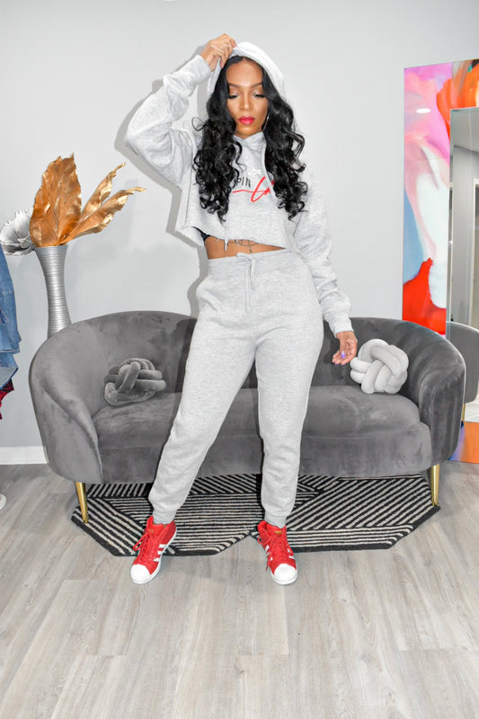 The Original POPPIN Chic Apparel Cropped Sweatsuit (Grey)